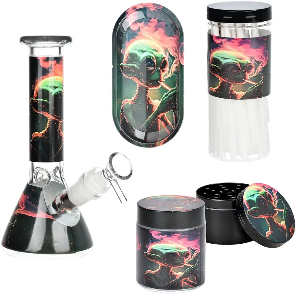 Alien Glass Beaker Water Pipe Smoking Set - 7.75" / 14Mm F 1