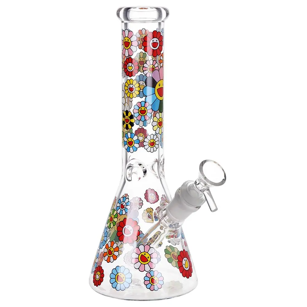 Smiling Flowers Beaker Glass Water Pipe - 10" / 14Mm F 1