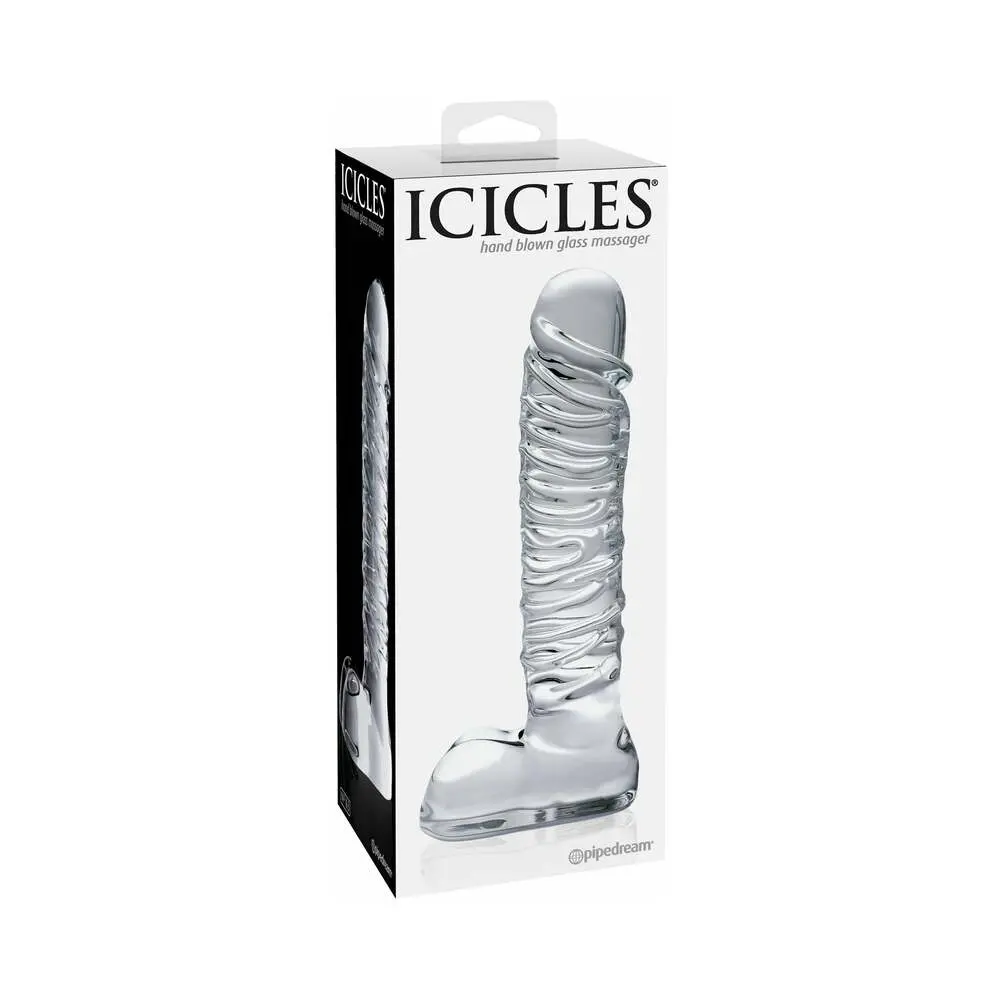 Pipedream Icicles No. 63 Ribbed Realistic 8.5 In. Glass Dildo Clear 1