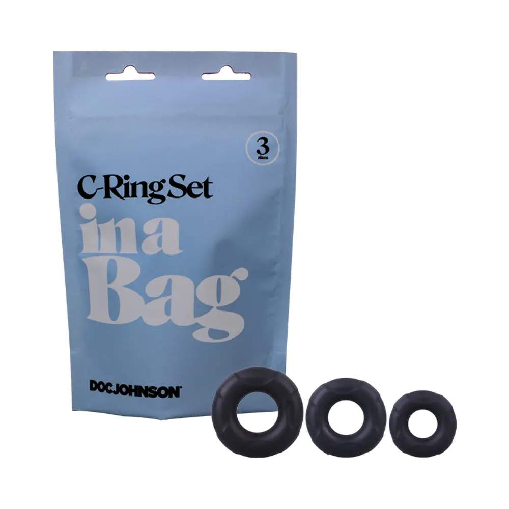 Doc Johnson C-Ring Set In A Bag 3-Piece Silicone Cockrings Black 1