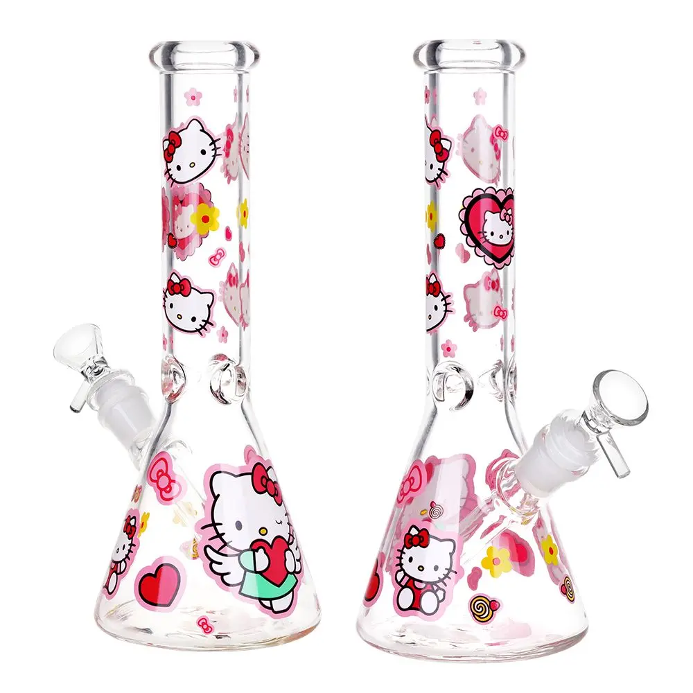 Heart Loving Cute Hello Kitty Beaker Glass Water Pipe - 10" / 14Mm F 1