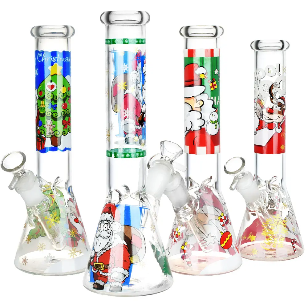Santa Claus Themed Glass Water Pipe - 10" / 14Mm F / Designs Vary 1