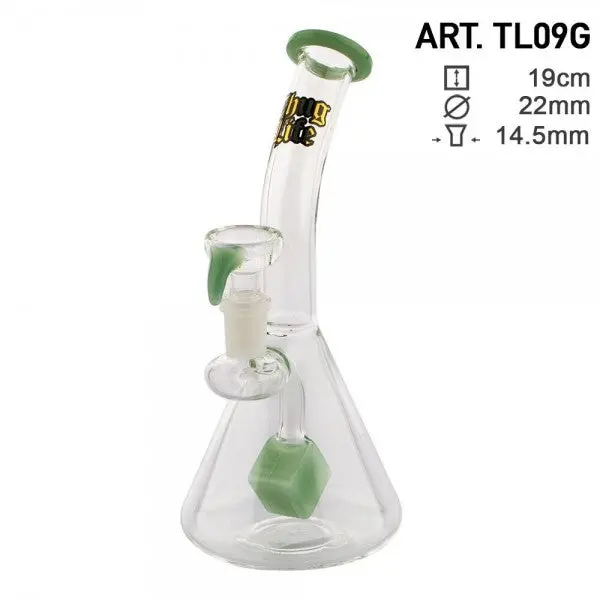 Thug Life | 7" Cube Perc Green Glass Water Pipe 1