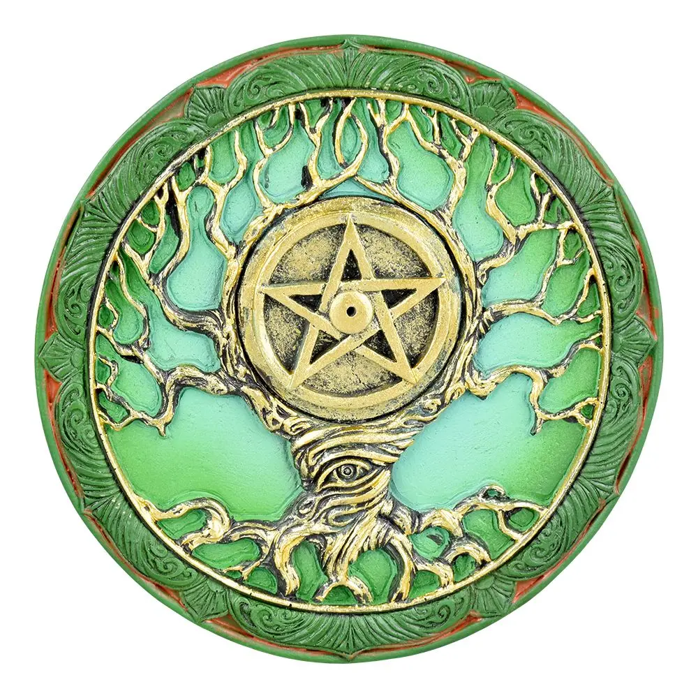 Tree Of Life Pentagram Polyresin Round Incense Burner - 4.75" 1