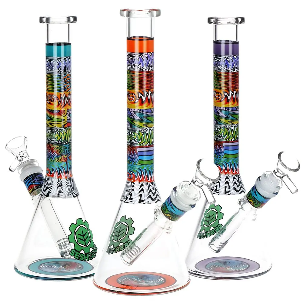 Seshgear Tehchnicolor Zig Wag Beaker Glass Water Pipe - 10" / 14Mm F / Colors Vary 1