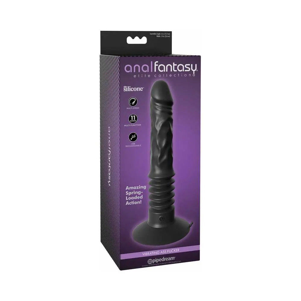 Anal Fantasy Elite Vibrating Ass Fucker 12 In. Thrusting Dildo With Suction Cup Black 1