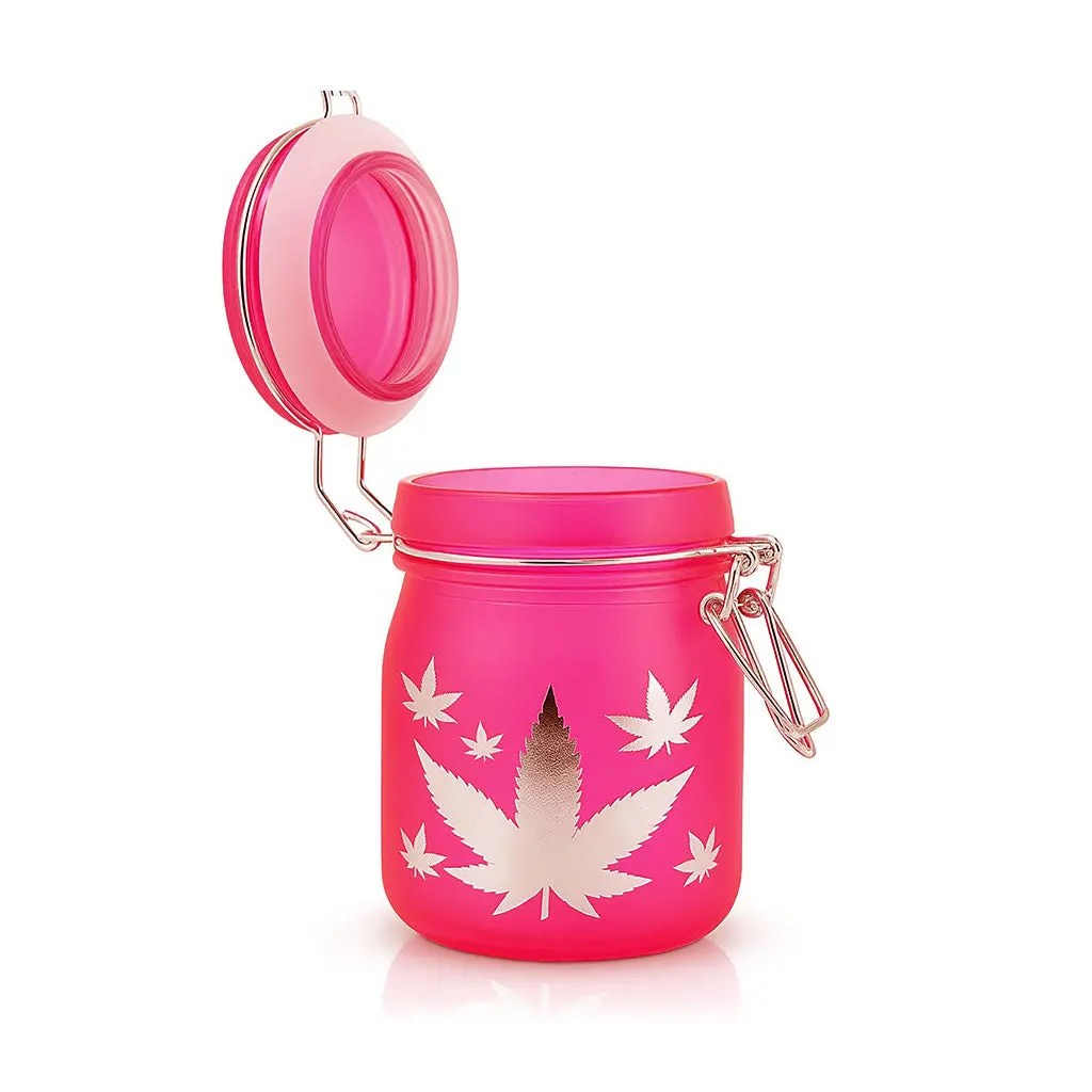 Airtight Glass Silver Leaves Stash Jar With Clamp Lid 1