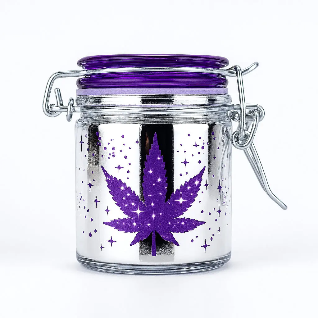Airtight Glass Metallic Silver/Purple Leaf Galaxy Storage Jar 1