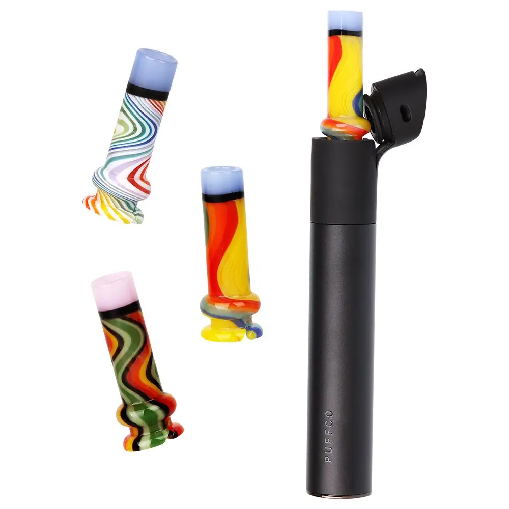 Pulsar Candy Stripe Glass Mouthpiece Attachment For Puffco Pivot W/ Display Stand - Colors Vary 1