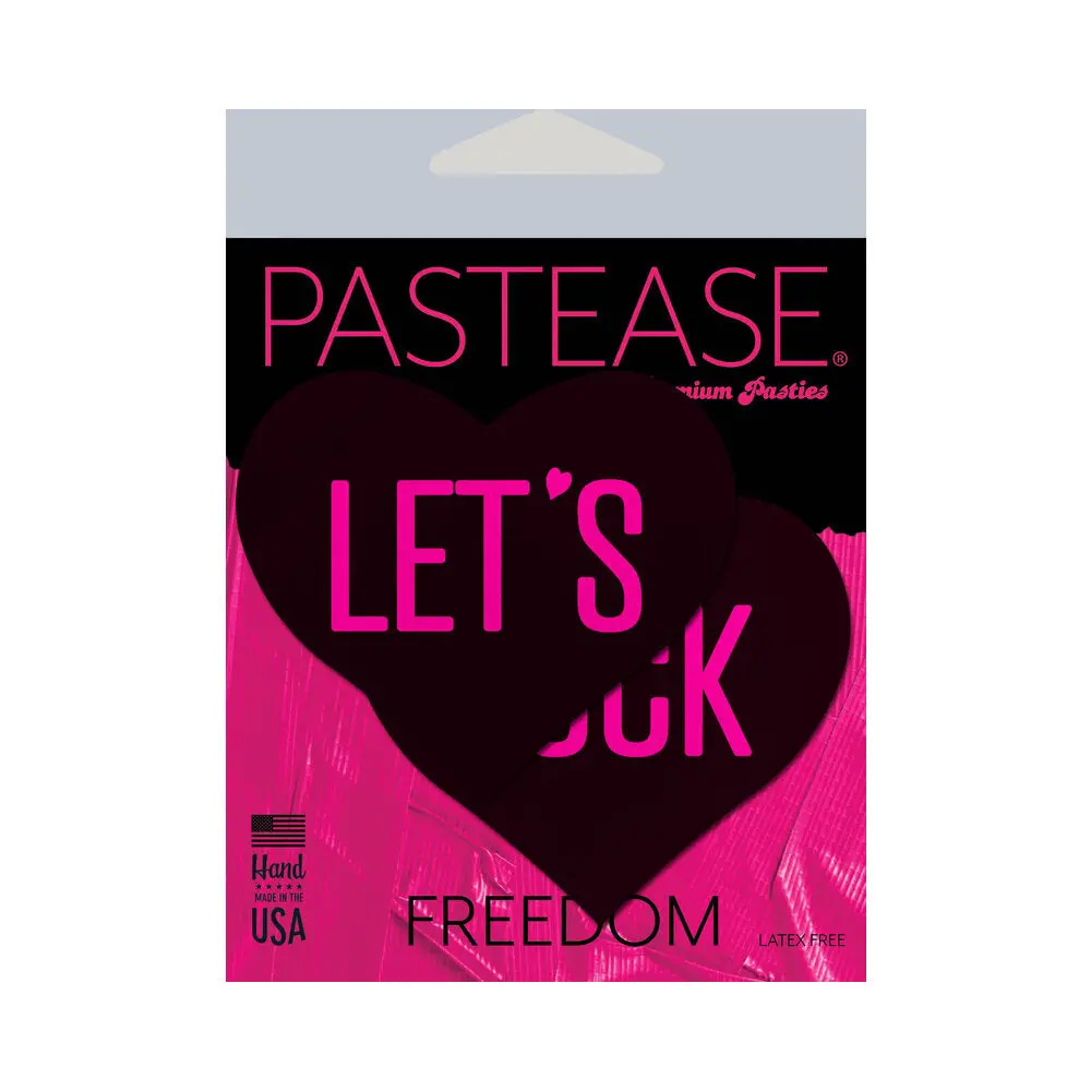 Pastease Love: Let's Fuck Black Heart On Neon Pink Base Nipple Pasties 1