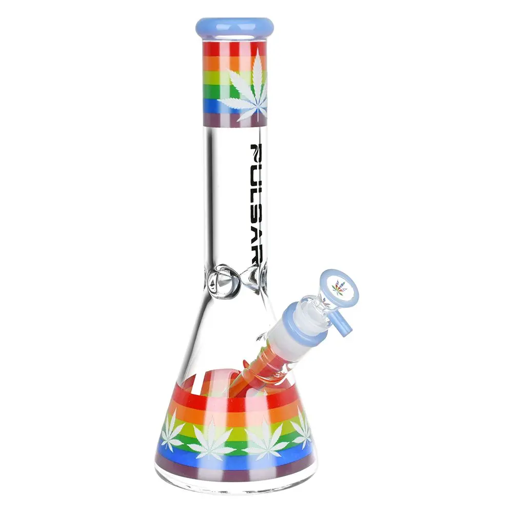 Pulsar Rainbow Pride Glow Glass Beaker Water Pipe - 10" 1