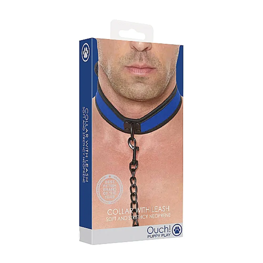 Ouch! Puppy Play Neoprene Collar With Leash Blue/Black 1