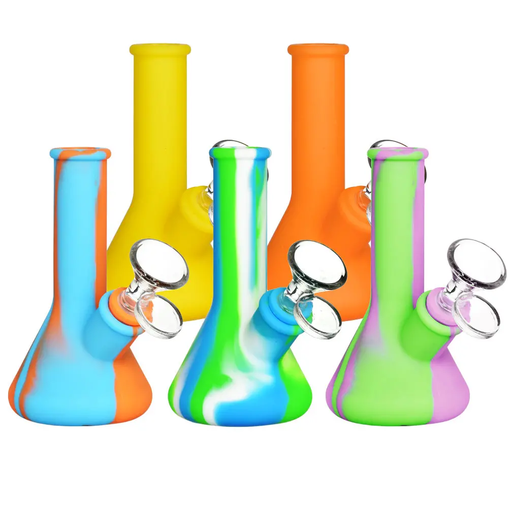 Silicone Beaker Travel Water Pipe- 5" / 14Mm F / Colors Vary 1