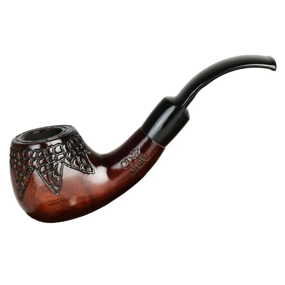 Pulsar Shire Pipes Engraved Bowl Bent Apple Cherry Wood Pipe - 5.5" 1