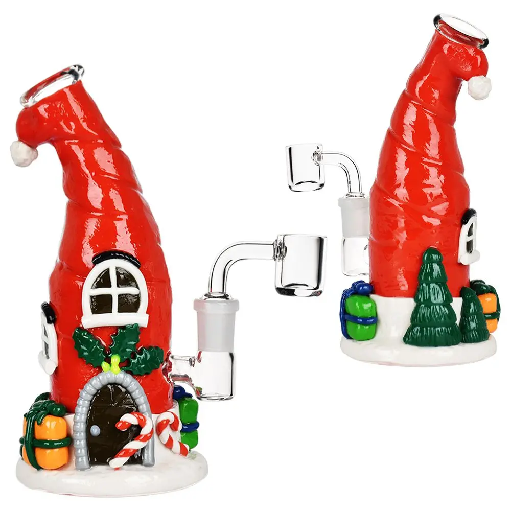 Santa Cap Elf House Resin On Glass Dab Rig - 7.5" / 14Mm F 1