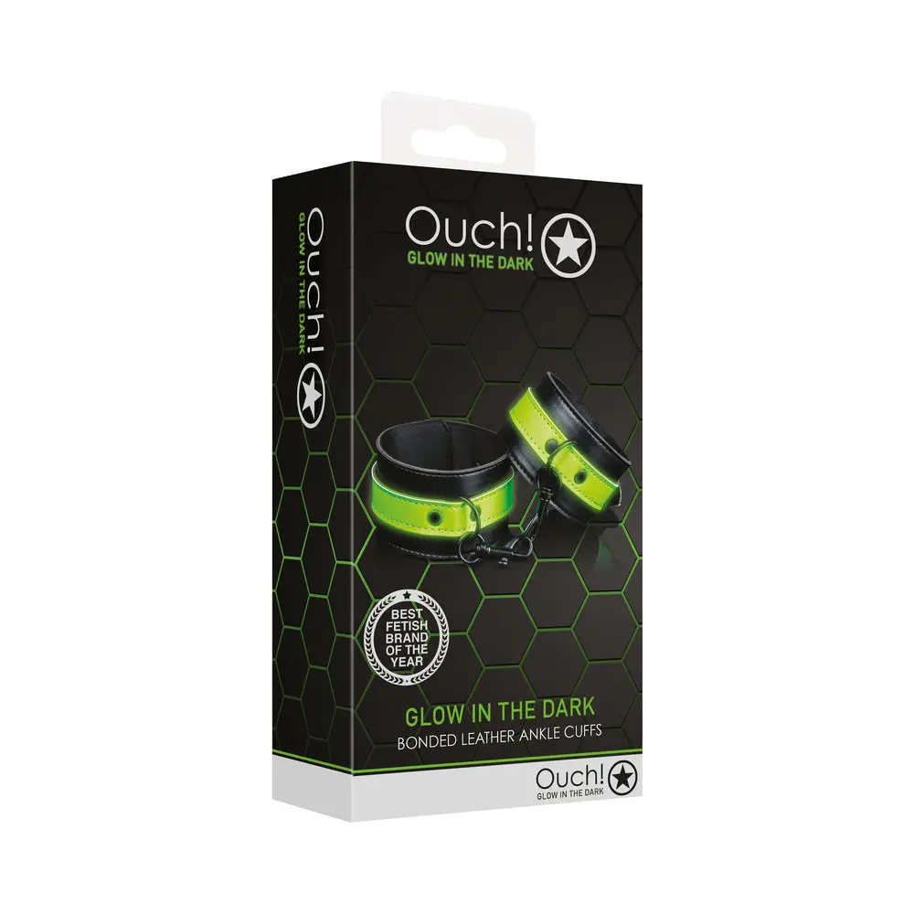 Ouch! Glow In The Dark Bonded Leather Handcuffs Neon Green 1