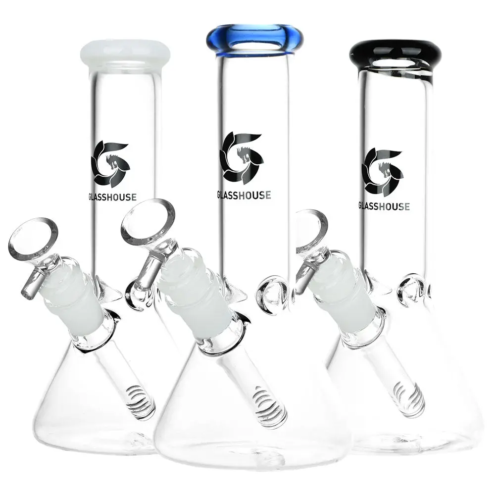 Glass House Pinched Beaker Glass Water Pipe - 7.75" / 14Mm F / Colors Vary 1