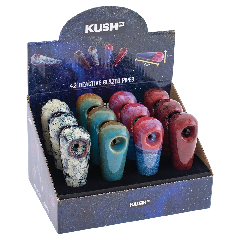 Kush Rx Mini Reactive Glazed Ceramic Hand Pipes - 4.25" / 12Ct 1