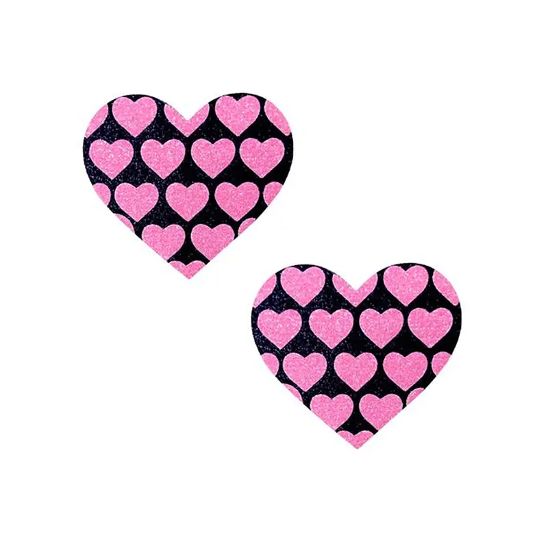 Neva Nude Pink Heart Uv Valentines Black Glitter Heart Nipztix Pasties 1