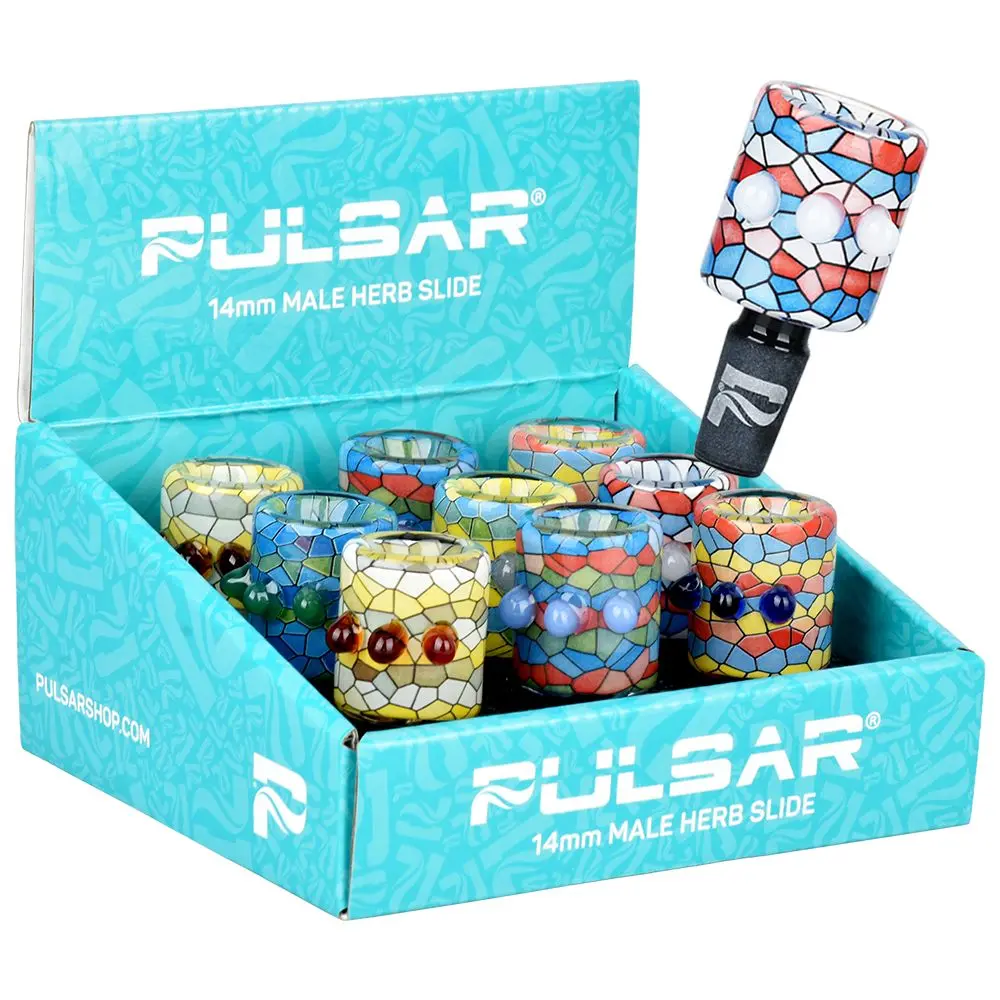 Pulsar Inside Print Mosaic Bead Grip Herb Slide - 14Mm M/ 9Ct 1