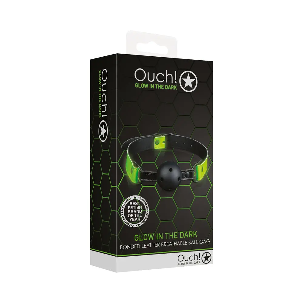 Ouch! Glow In The Dark Bonded Leather Breathable Ball Gag Neon Green 1