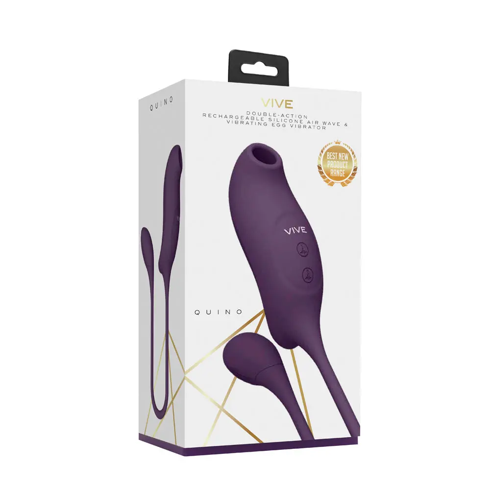 Vive Quino Rechargeable Air Wave & Vibrating Silicone Egg Vibrator Purple 1