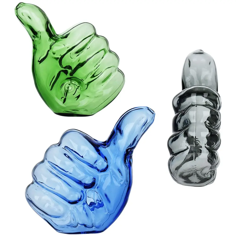 Thumbs Up Glass Hand Pipe - 4" / Assorted Colors 3Ct 1