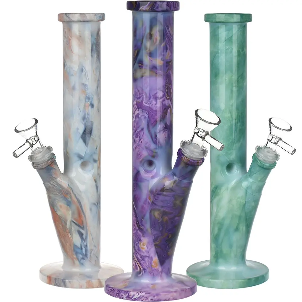Marbled Straight Tube Glass Water Pipe - 10.75" / 14Mm F / Colors Vary 1