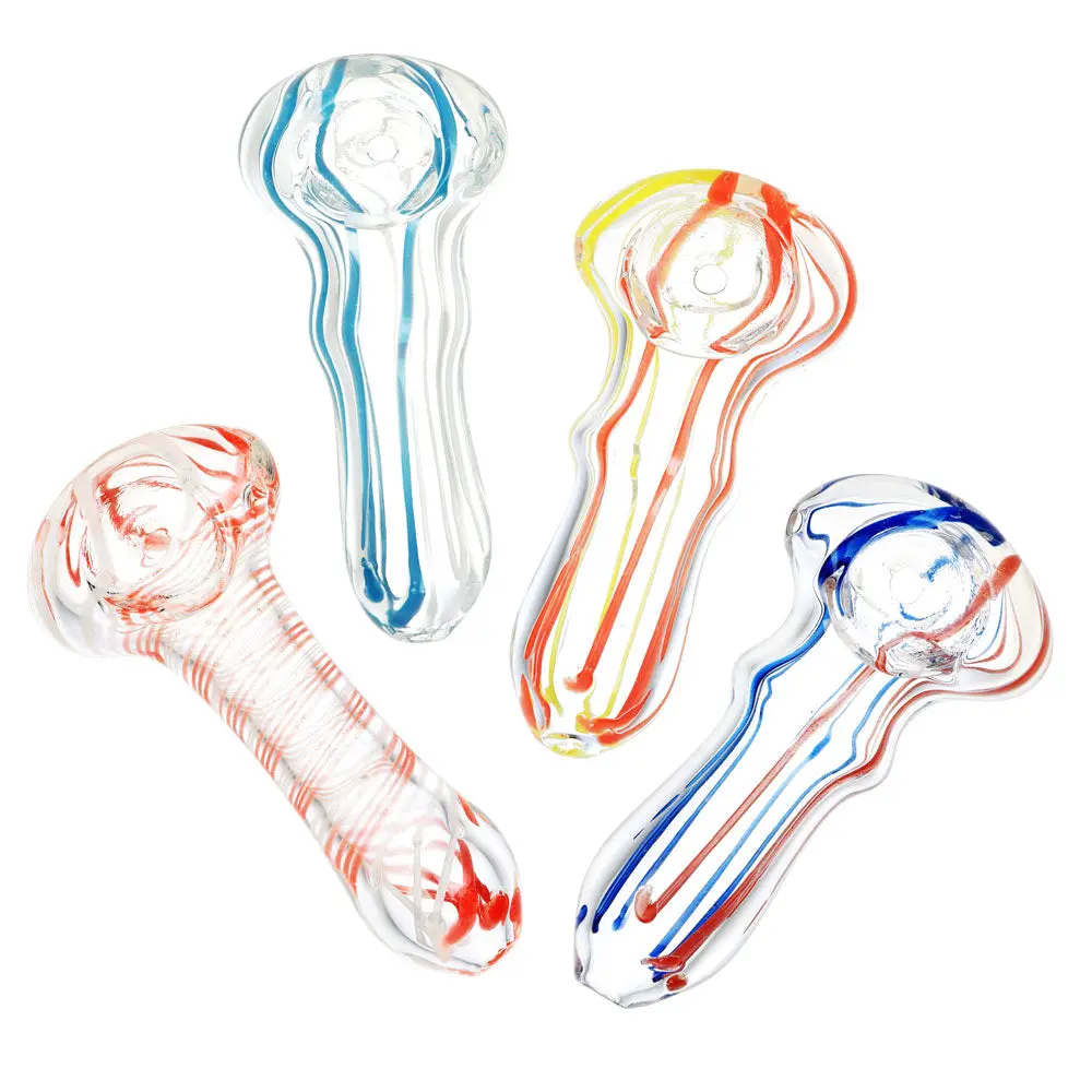 Sada Color Striped Clear Glass Hand Pipe - 2.75"/Colors Vary 1