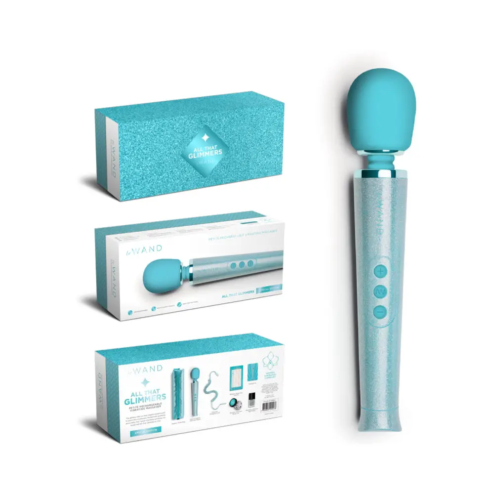 Le Wand All That Glimmers Petite Rechargeable Vibrating Massager Special Edition Set Light Blue 1
