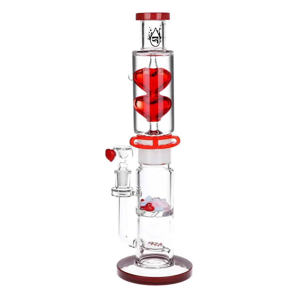 Pulsar Glycerin Hearts Glass Water Pipe With Gem Hearts - 13.75" / 14Mm F 1