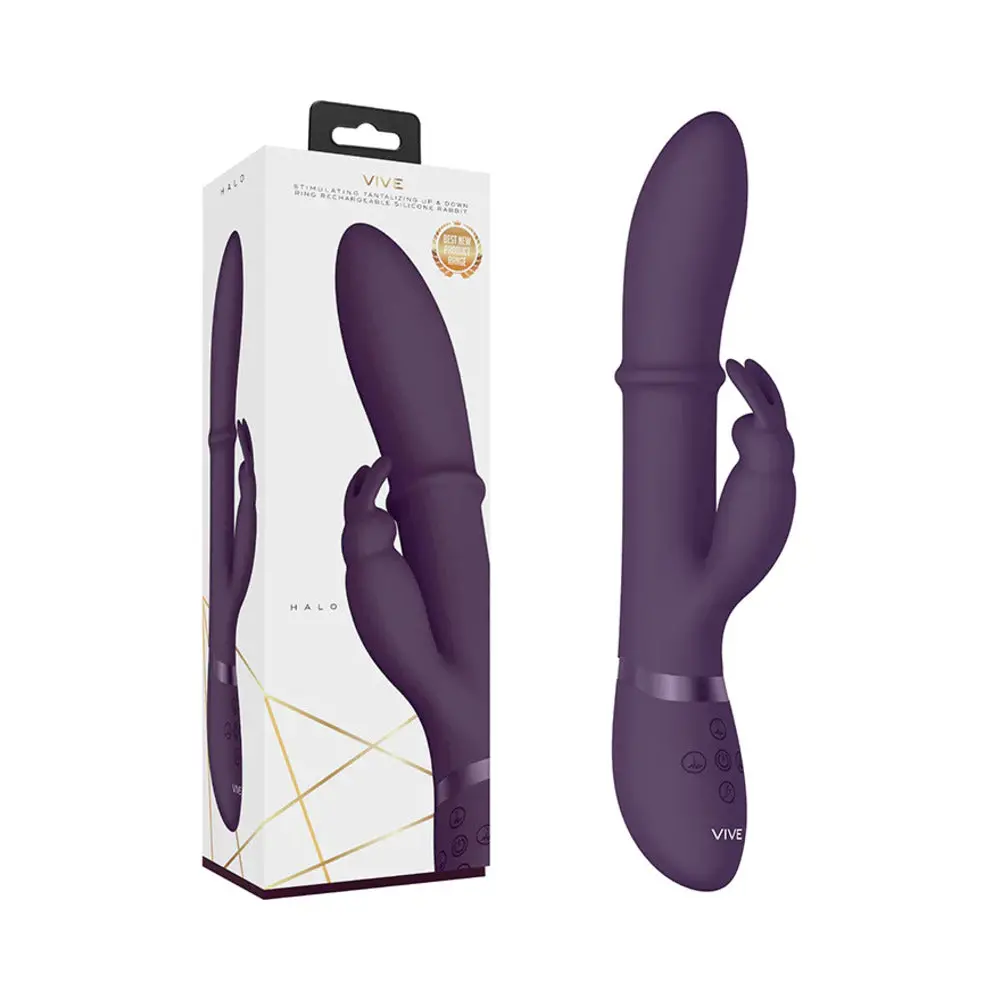 Vive Halo Rechargeable Stimulating Ring Silicone Rabbit Vibrator Purple 1
