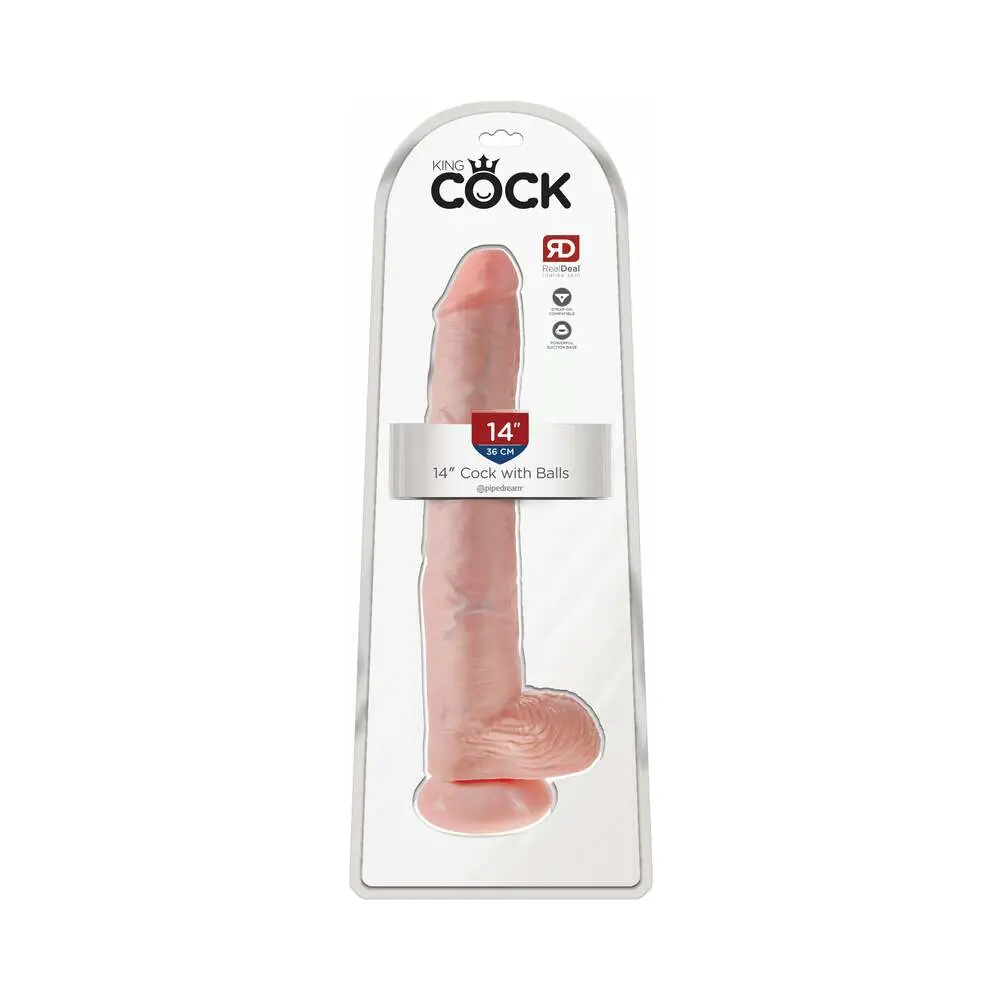 King Cock 14 In. Cock With Balls Realistic Suction Cup Dildo Beige 1