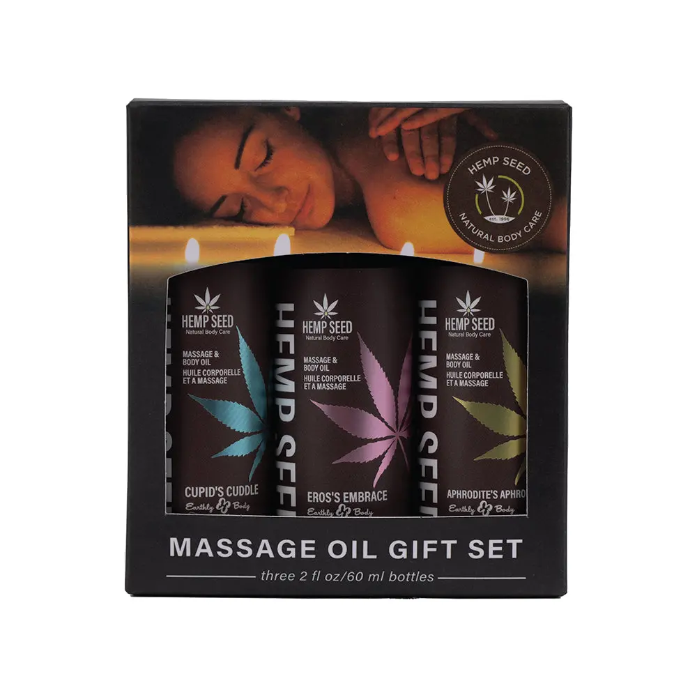 Earthly Body Hemp Seed Valentines Day 2024 Massage Oil 3-Piece Gift Set 2 Oz. 1