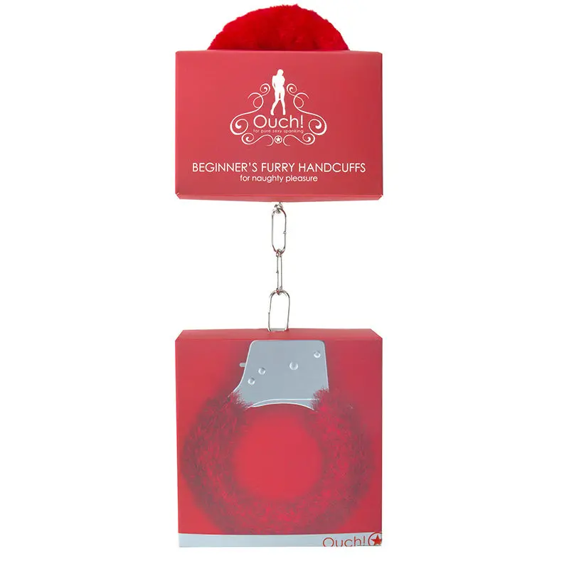 Ouch! Beginner's Furry Handcuffs With Quick-Release Red 1