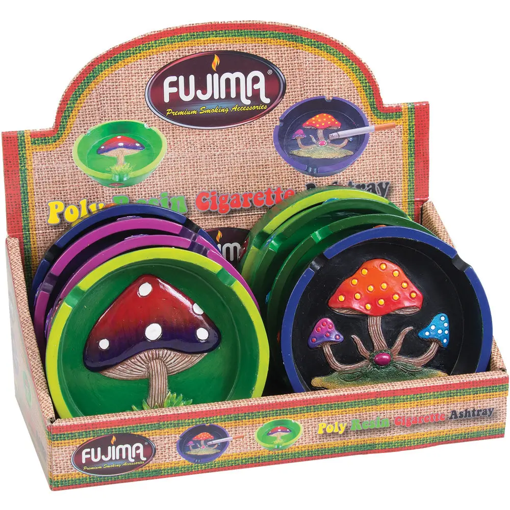 Fujima Mushroom Round Polyresin Ashtray- 4.25" / Assorted - 8Pc Display 1