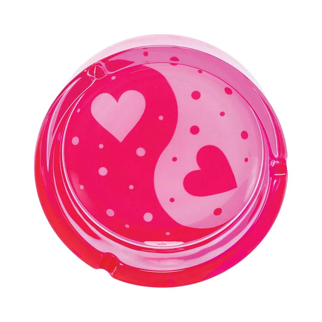 Pink Yin Yang Hearts Glass Ashtray 1