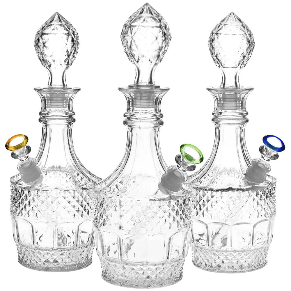 Vintage Decanter Style Glass Water Pipe W/ Cap - 8.5" / Liquor 1