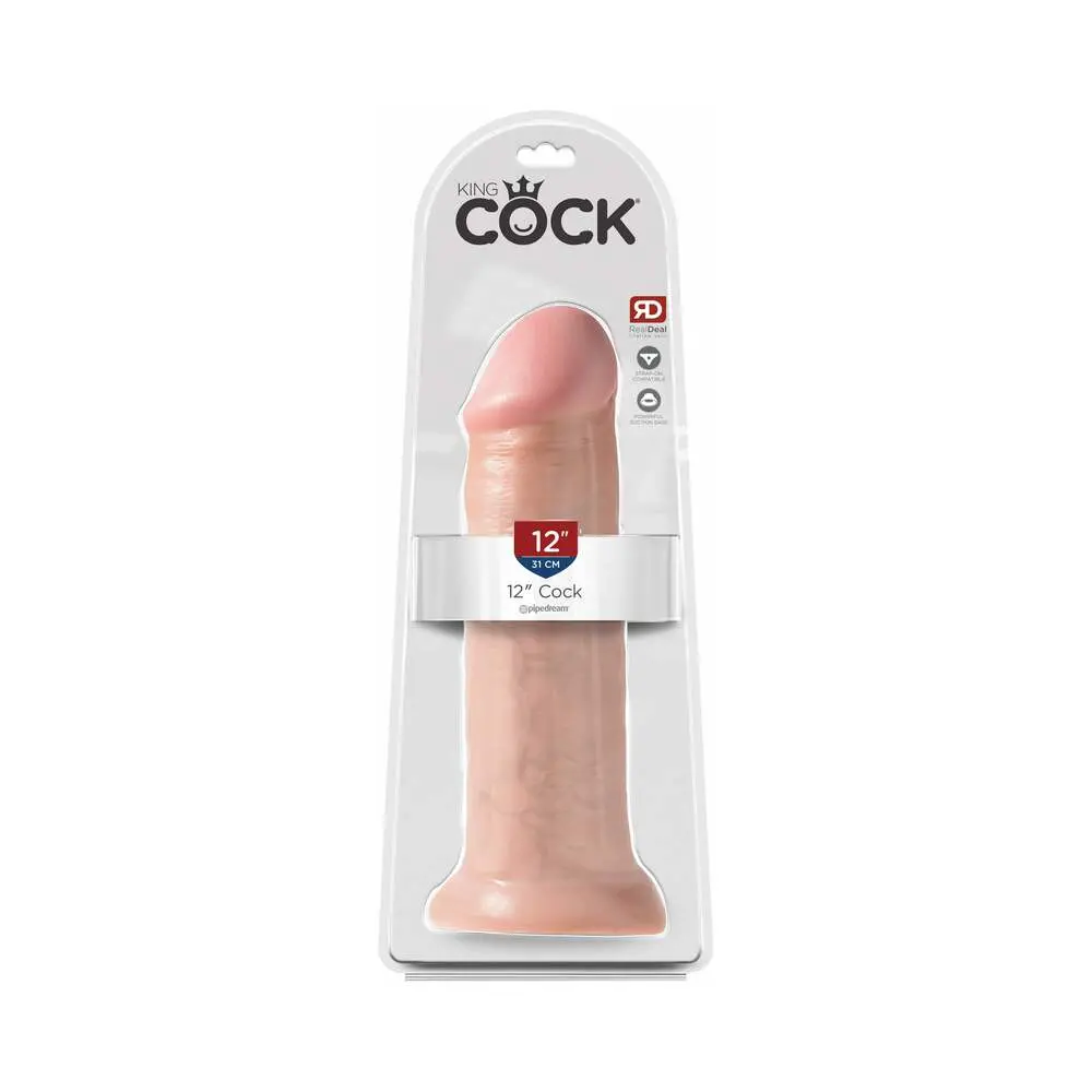 King Cock 12 In. Cock Realistic Dildo With Suction Cup Beige 1