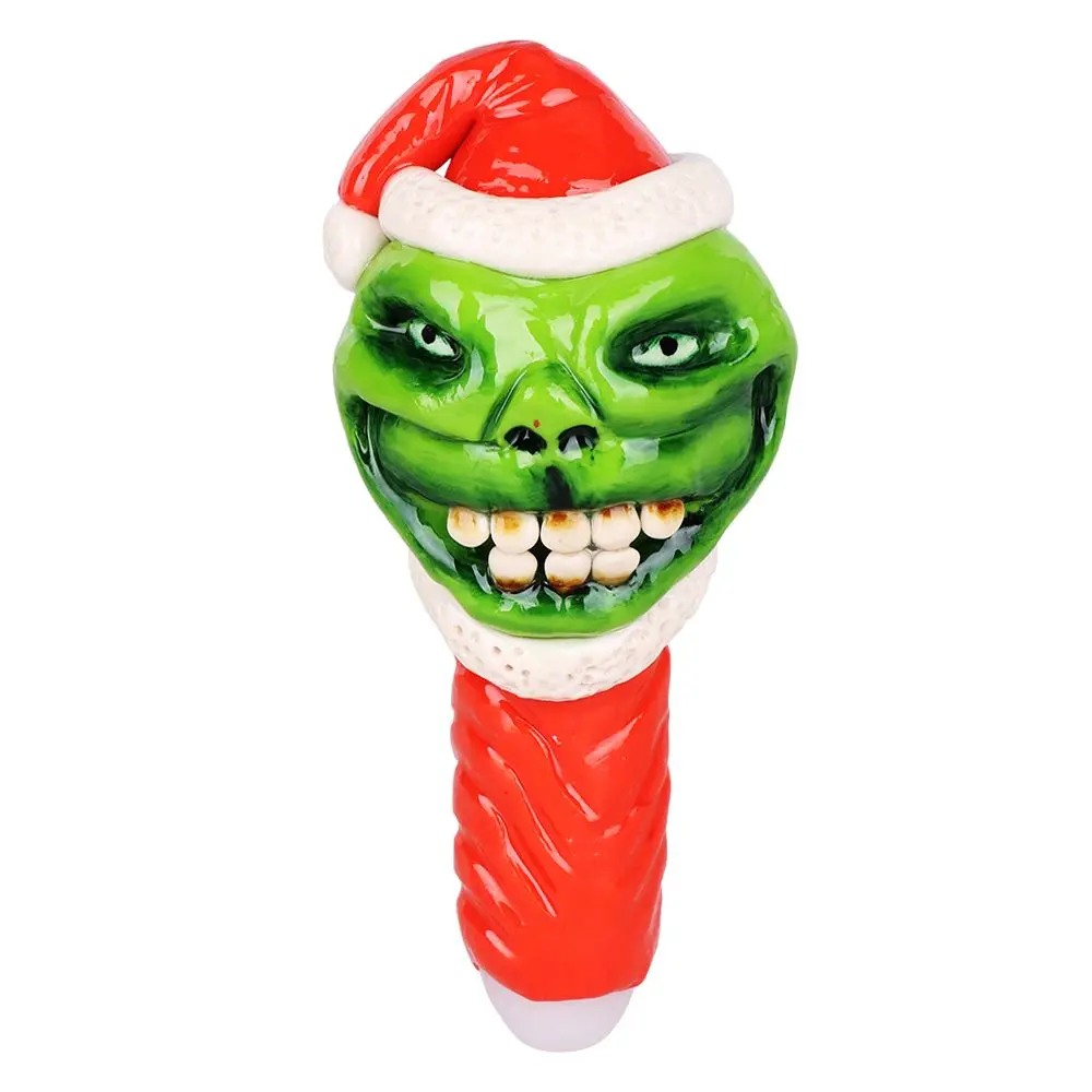 Grinch Enamel Resin Sculpted Glass Spoon Pipe - 6" 1