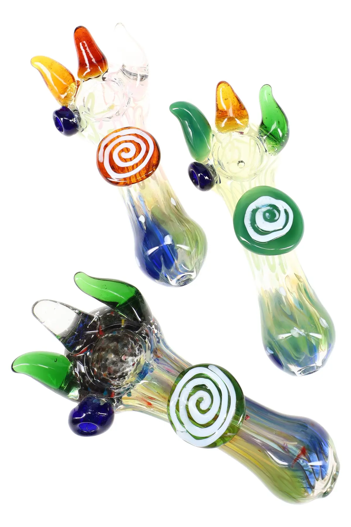 Color-Changing Silver Fumed Spiked Glass Hand Pipe “Spike Show” – 5″ – Assorted 1