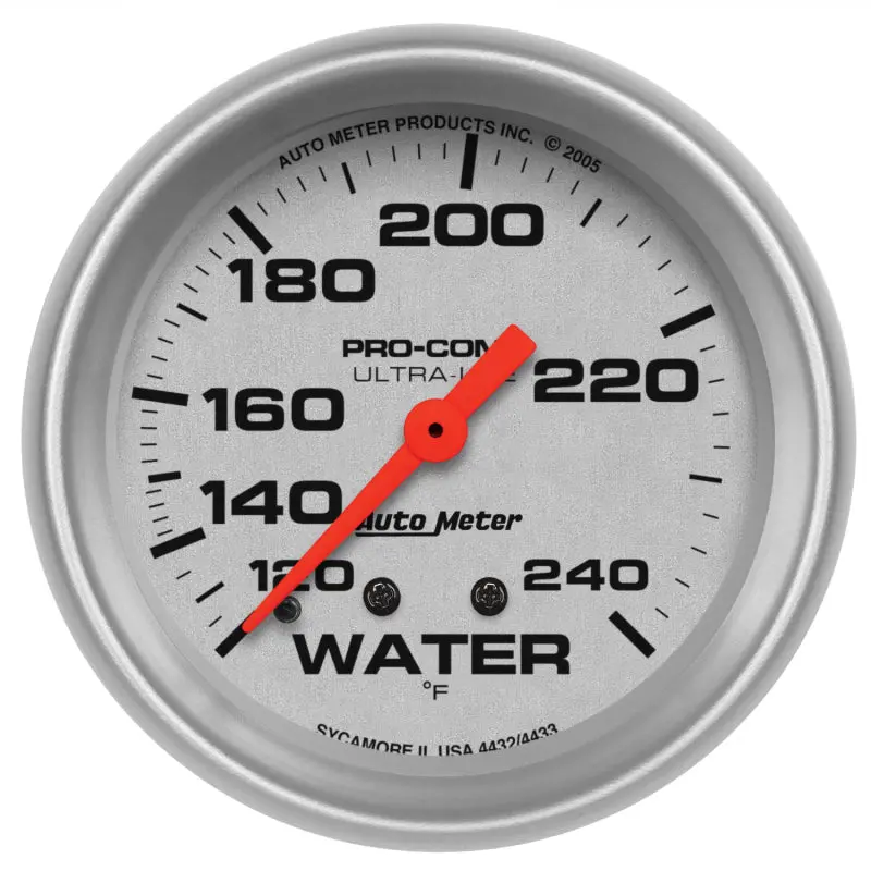 Autometer Mechanical Water Temperature Gauge — 2-5/8 Inch, 120–240°F, 12-Foot Ultra-Lite Cable 1