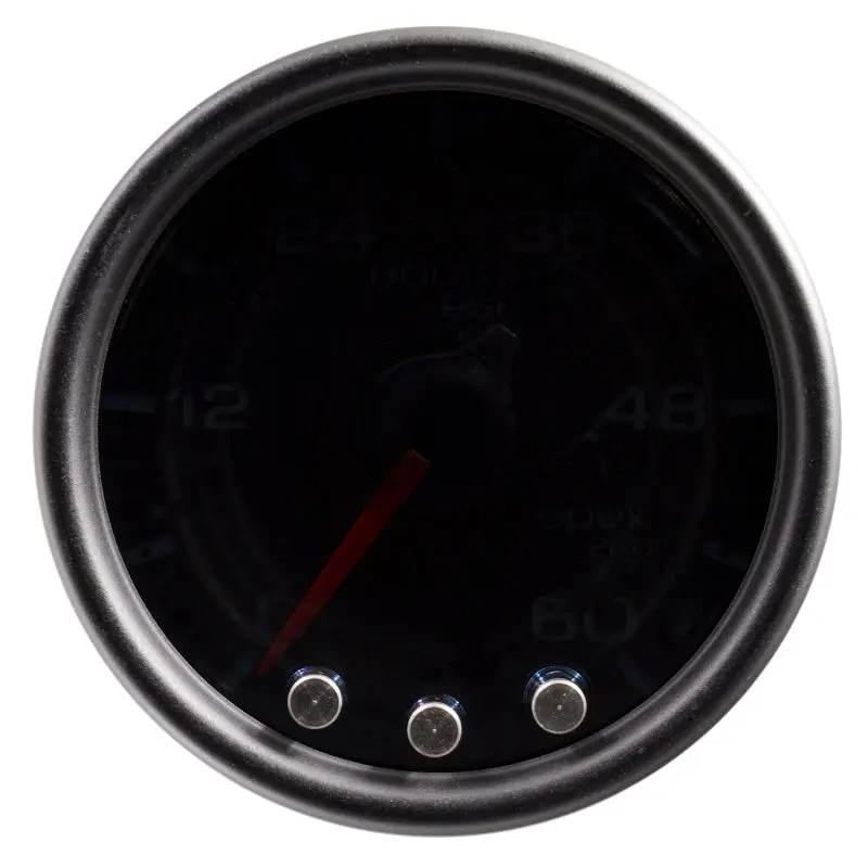 Autometer Spek-Pro 2-1/16" Boost Gauge – 60 Psi, Stepper Motor, Peak Hold & Warning, Black/Smoke Dial 1
