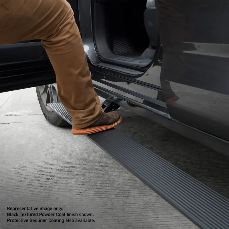 Go Rhino E-Board E1 Electric Running Boards For 2022–2024 Toyota Tundra Crew Cab — Bedliner-Coated, Automatic Deployment 1